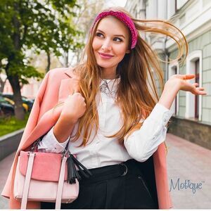 Motique Accessories Polka Dot Knotted Headbands for Women (Hot Pink/Blue)